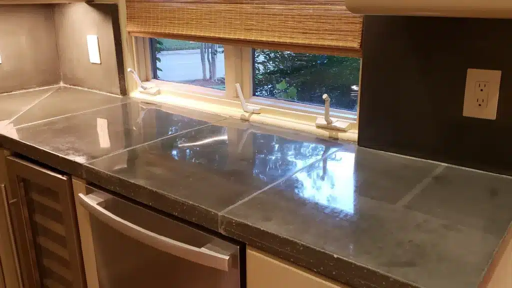 Polished concrete countertop after restoration and protective sealing in Houston TX