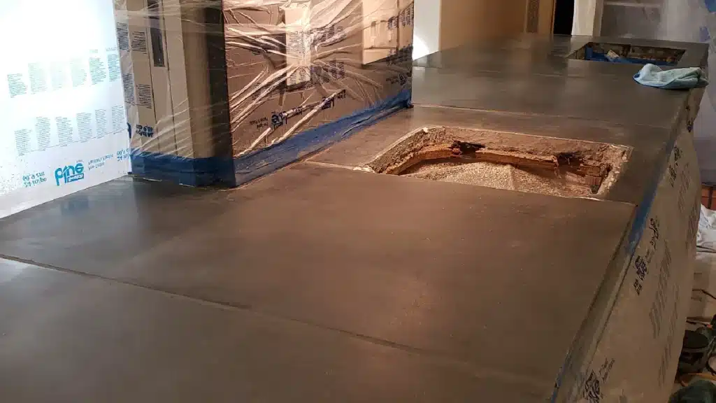 Polished concrete countertop after acid etching removal in Houston TX