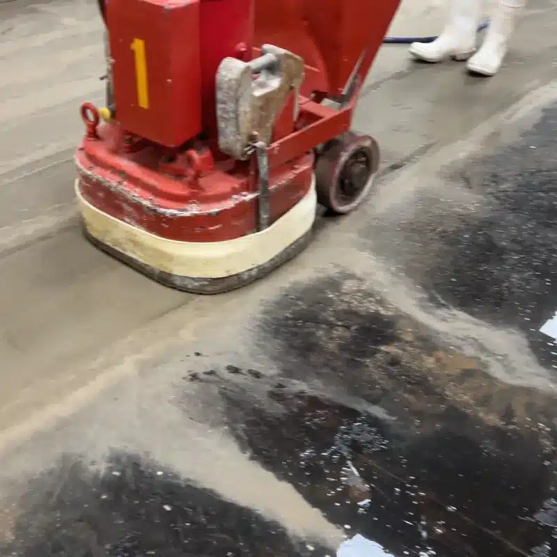 Professional grinding to remove adhesive and failed coatings from a concrete floor