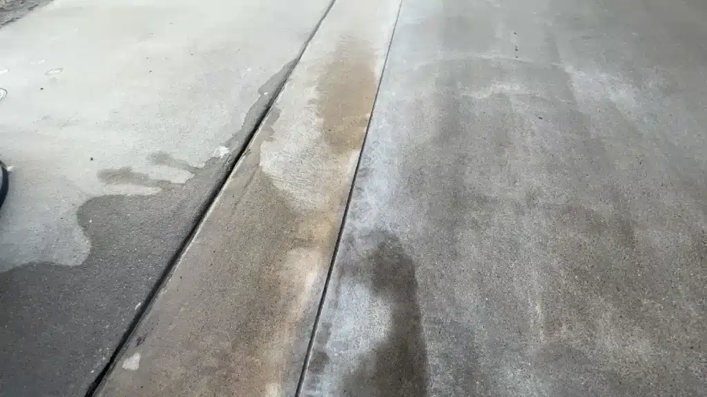 Concrete slab with completed transition cut prior to epoxy floor coating installation in Tomball TX
