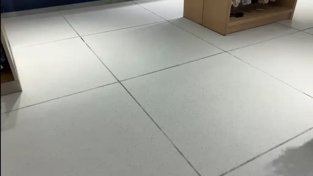 Epoxy terrazzo floor after restoration showing smooth, uniform finish and corrected surface damage.