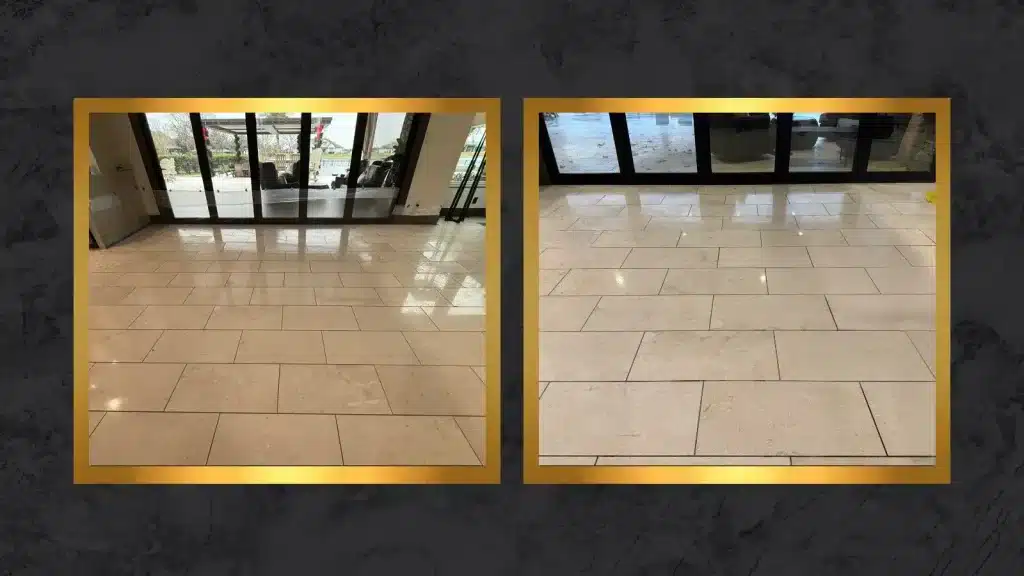 Polished limestone floor with even shine and improved brightness