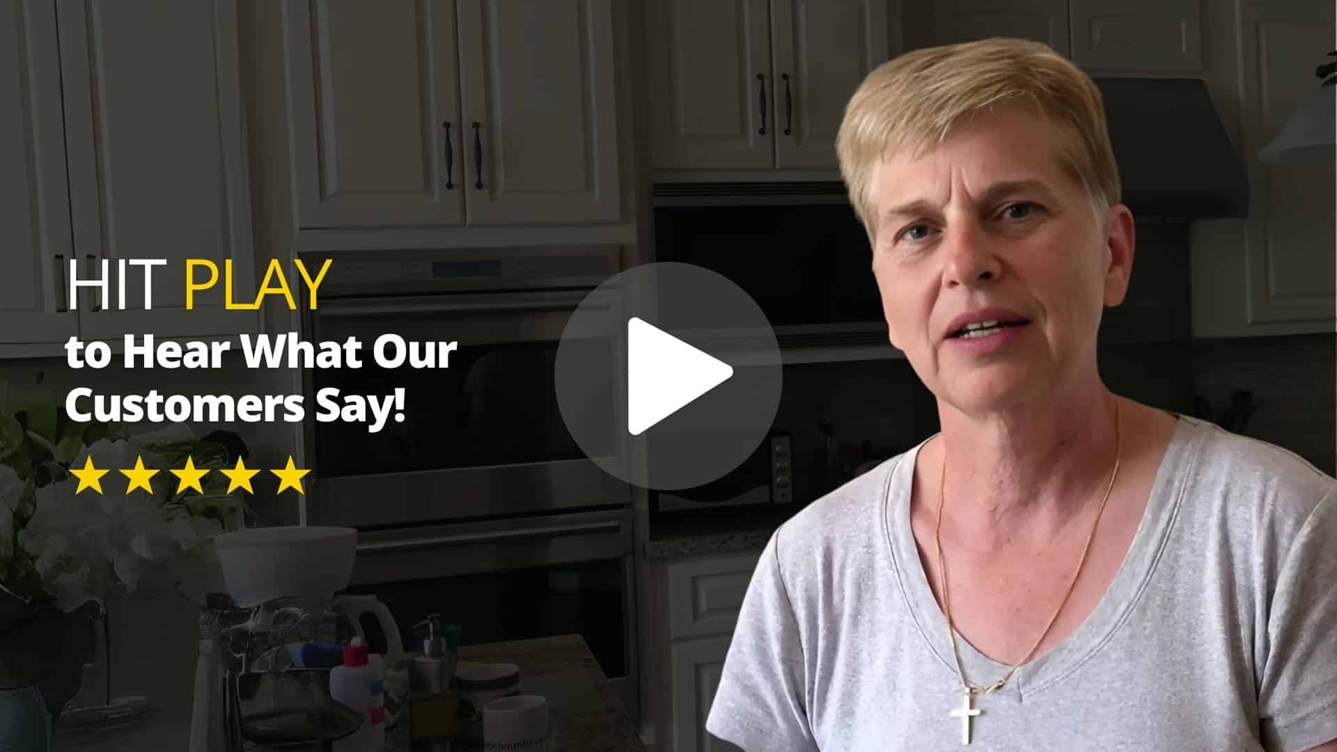 Video testimonial thumbnail showing a homeowner sharing their experience with NextGen Surface Care.
