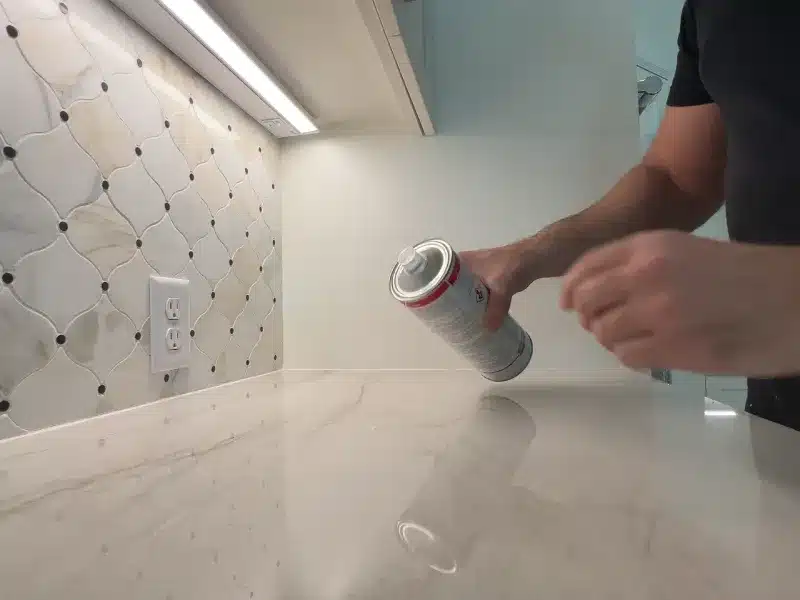 Impregnating sealer being applied to a quartzite countertop during sealing service