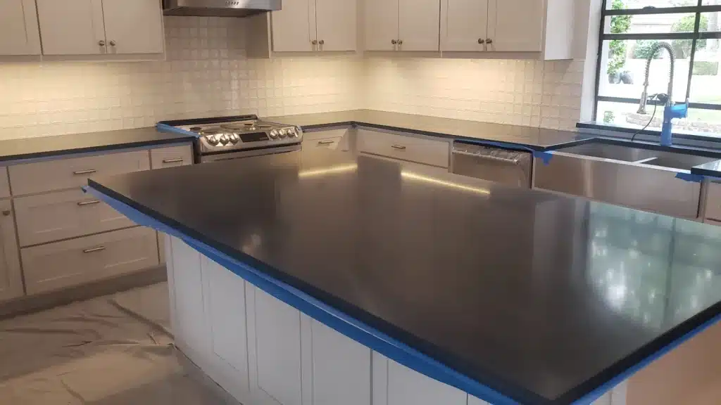 Soapstone countertop after diamond polishing with high-gloss finish in Houston TX