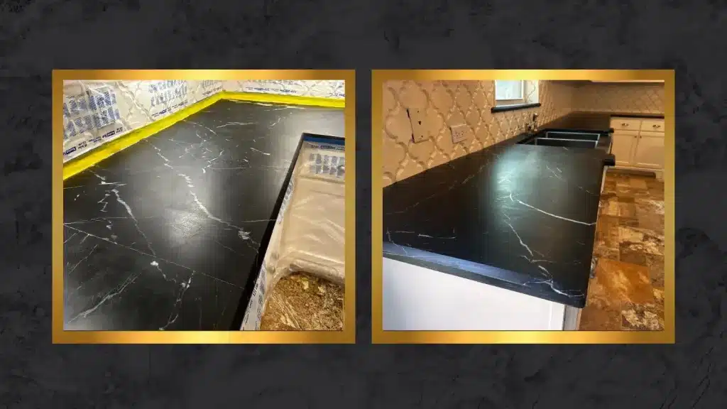 Soapstone kitchen countertop before and after professional restoration