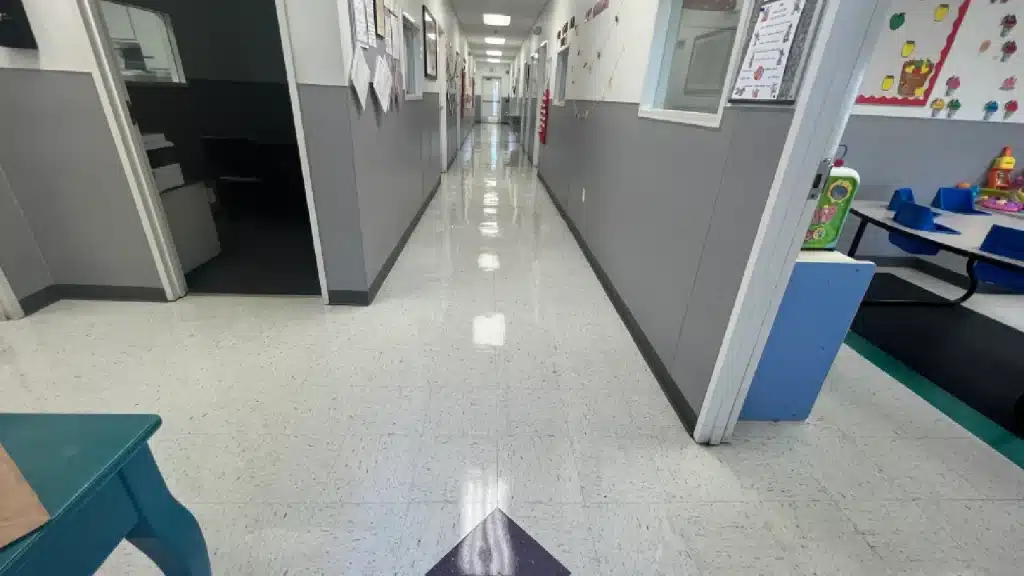 VCT Floor Restoration in La Porte Daycare Hallway