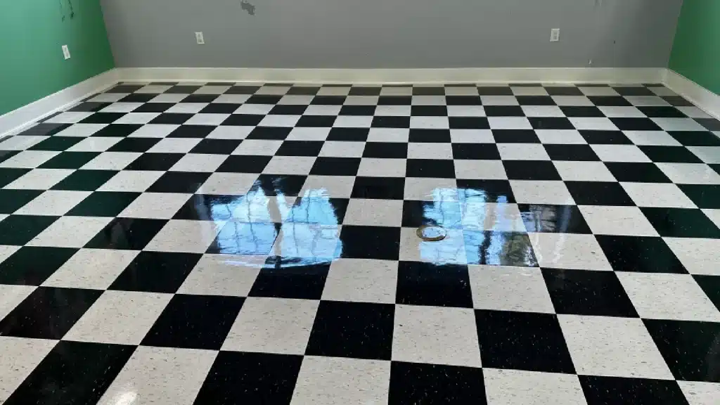 VCT floor after professional strip and wax service in a daycare classroom
