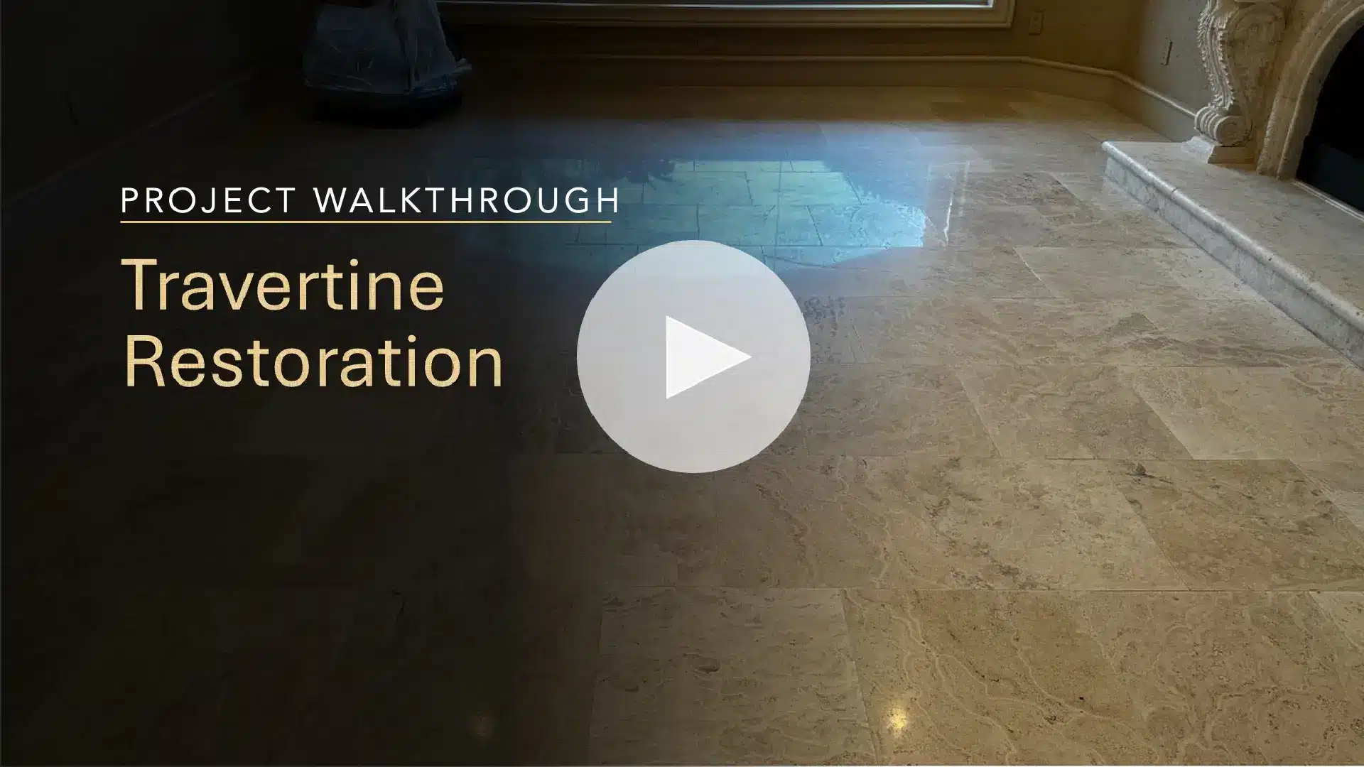 Travertine floor restoration project walkthrough showing polished travertine floors after professional stone restoration.