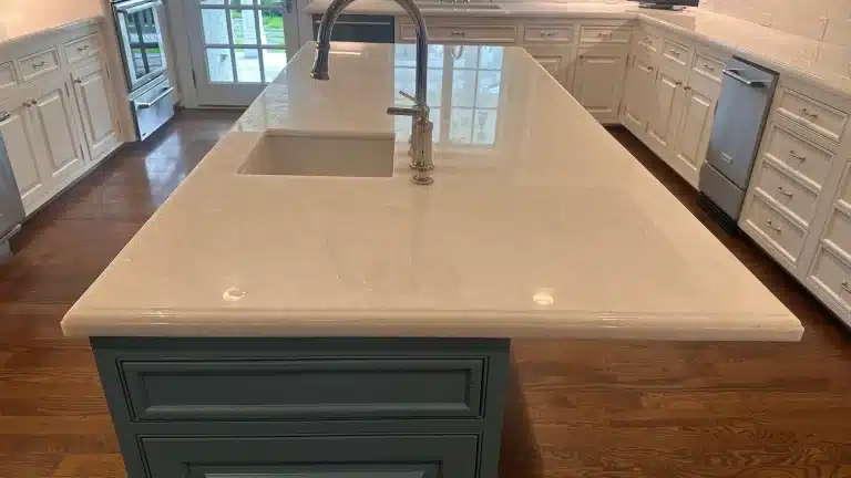 Well maintained marble kitchen countertop with polished surface