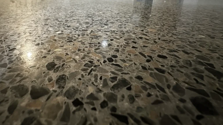 Polished terrazzo floor surface showing terrazzo stone chips